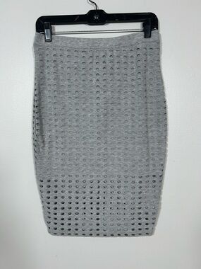 T Alexander Wang Heather Gray Lazer Cut Peek a Boo Pencil Skirt SZ M